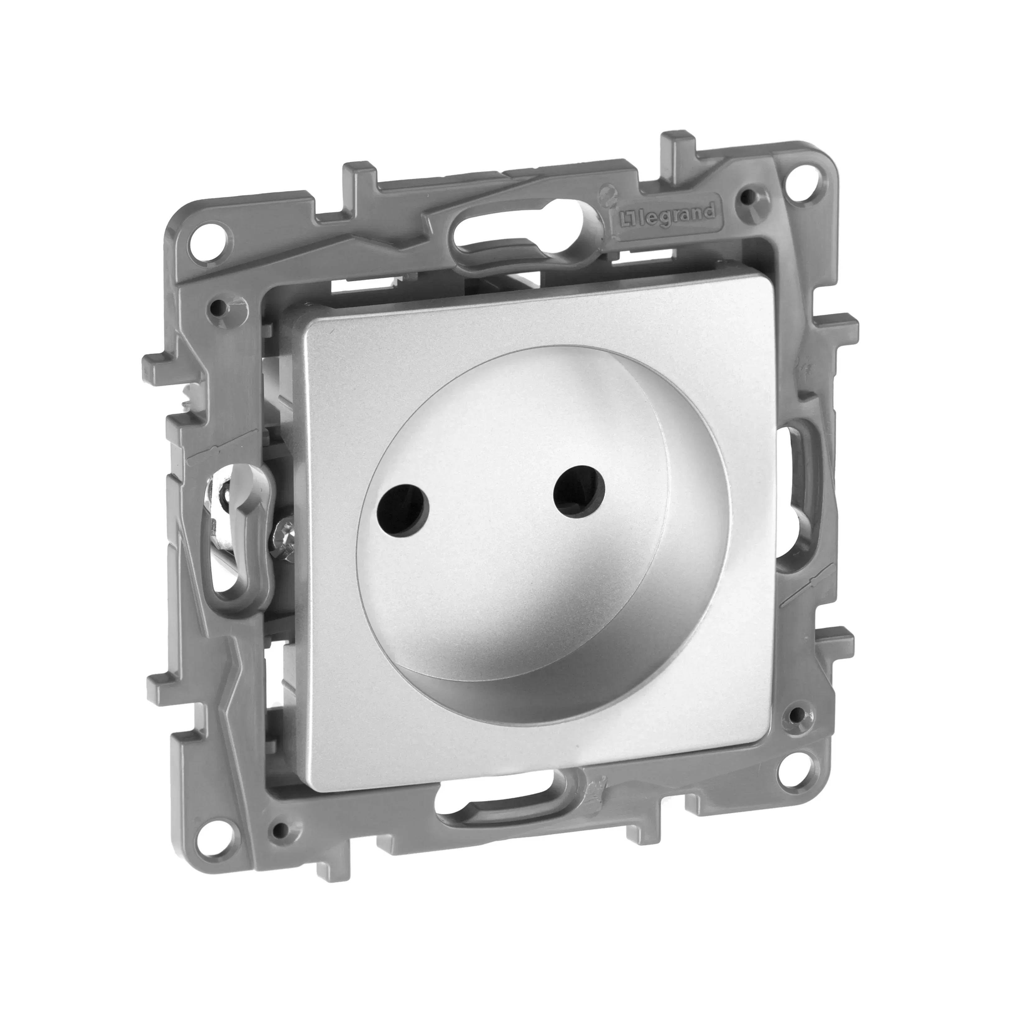ETIKA Розетка без заземления со шторками алюминий винтовые зажимы LEGRAND 672434