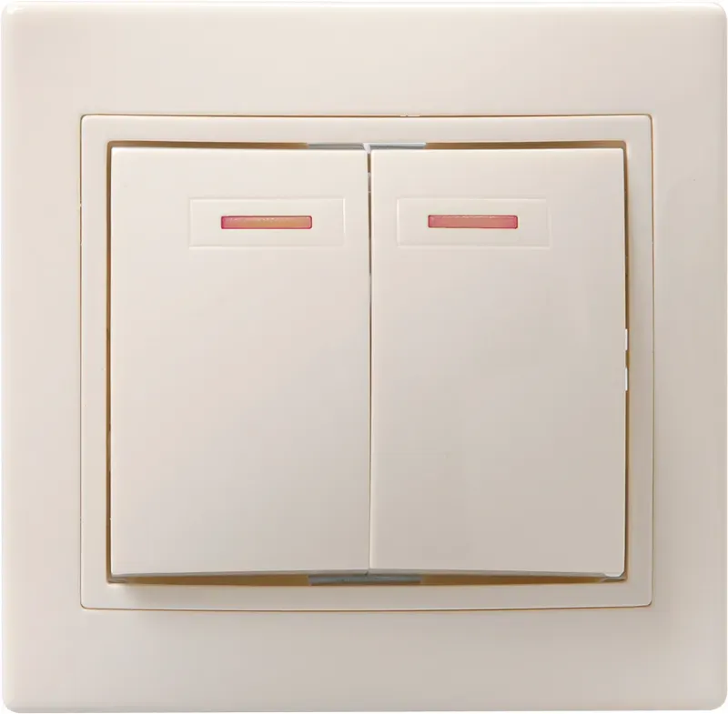 КВАРТА Выключатель двухклавишный скрытый бежевый с индикацией в сборе IEK EVK21-K33-10-DM