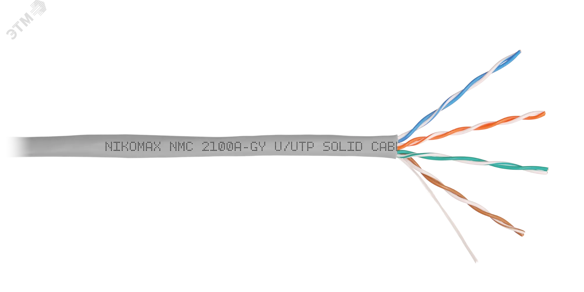 Витая пара U/UTP 4 пары Кат 5e solid BC AWG24 (0.50мм) IN PVC серый 100м