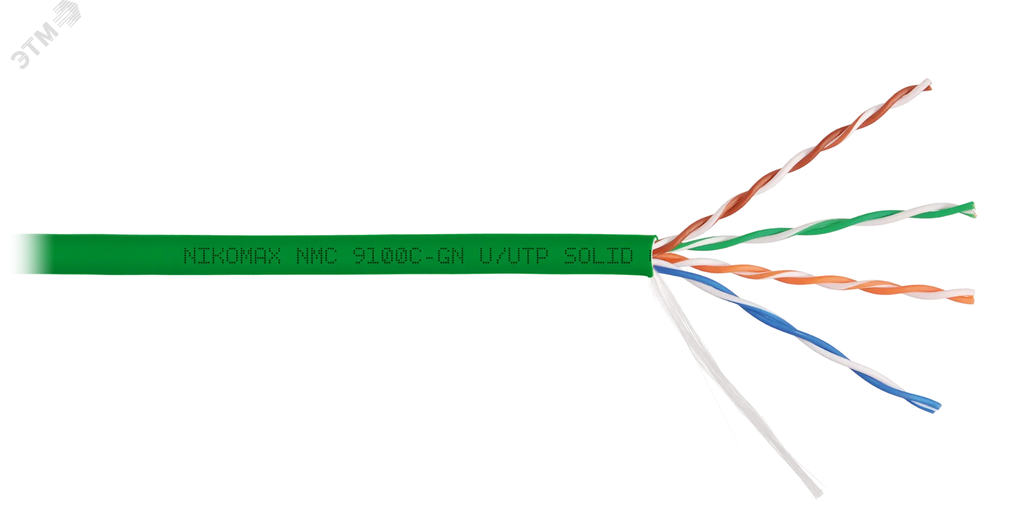 Витая пара U/UTP 4 пары Кат 5e solid BC AWG24 (0.52мм) IN LSZH нг(А)-HF зеленый 305м