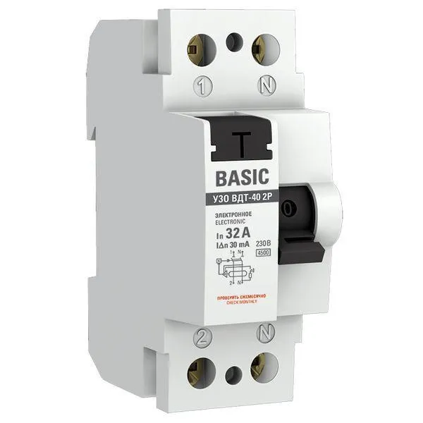 Устройство защитного отключения УЗО 2P 32А/30мА (электронное) Basic EKF elcb-2-32-30e-sim