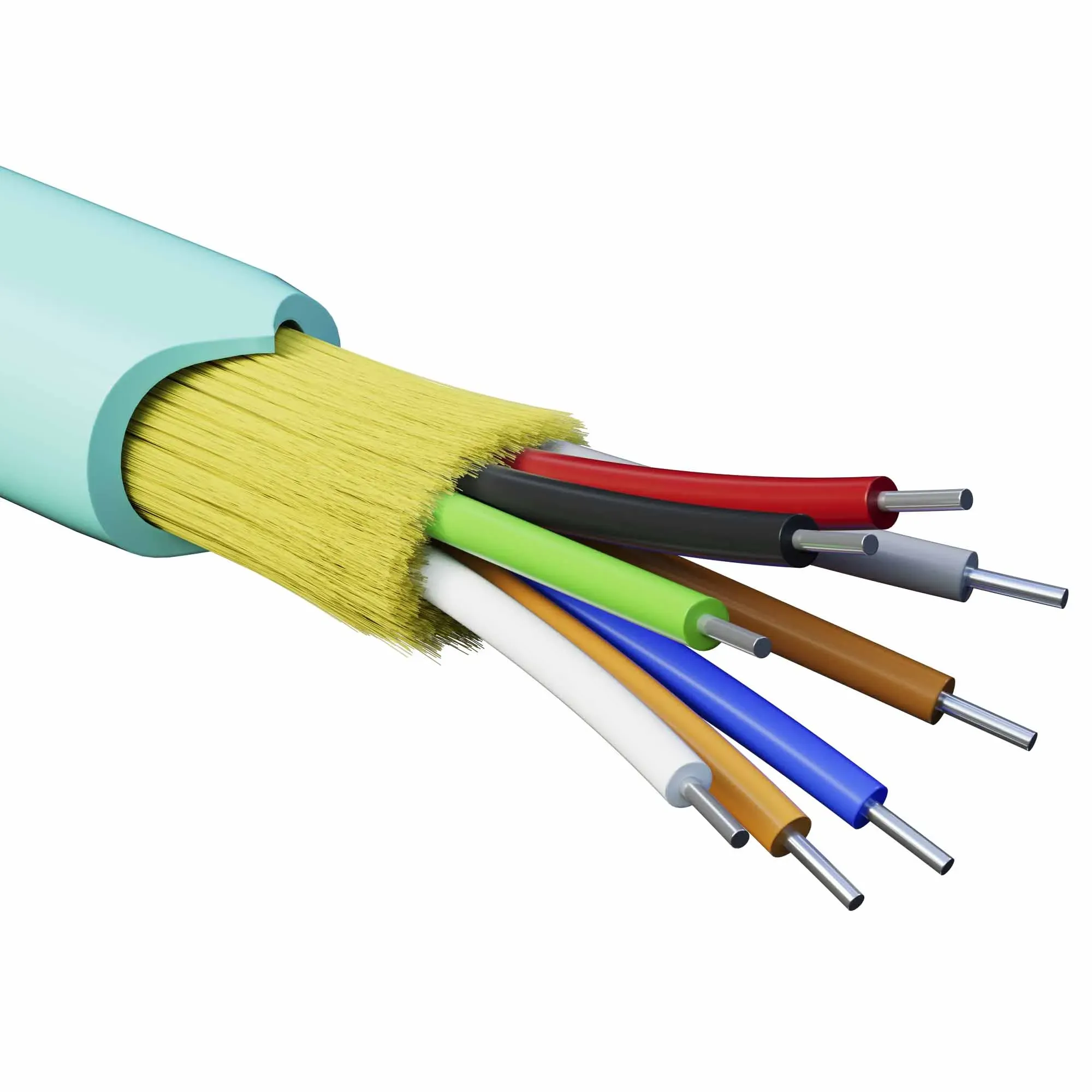 Кабель волоконно-оптический, распределительный, арамидные упрочняющие нити, для внутренней прокладки, нг(A)-HFLTx, 8 ОВ, категорияOM3 (G.651.1) плотный буфер, 0,4 кН, барабан 2000 м