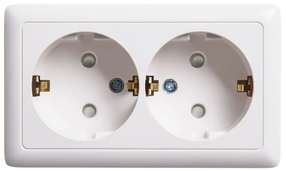 ХИТ Розетка двойная открытой установки с заземлением со шторками изоляционная пластина 16А белый SE (Потенциал) RA16-239I-B