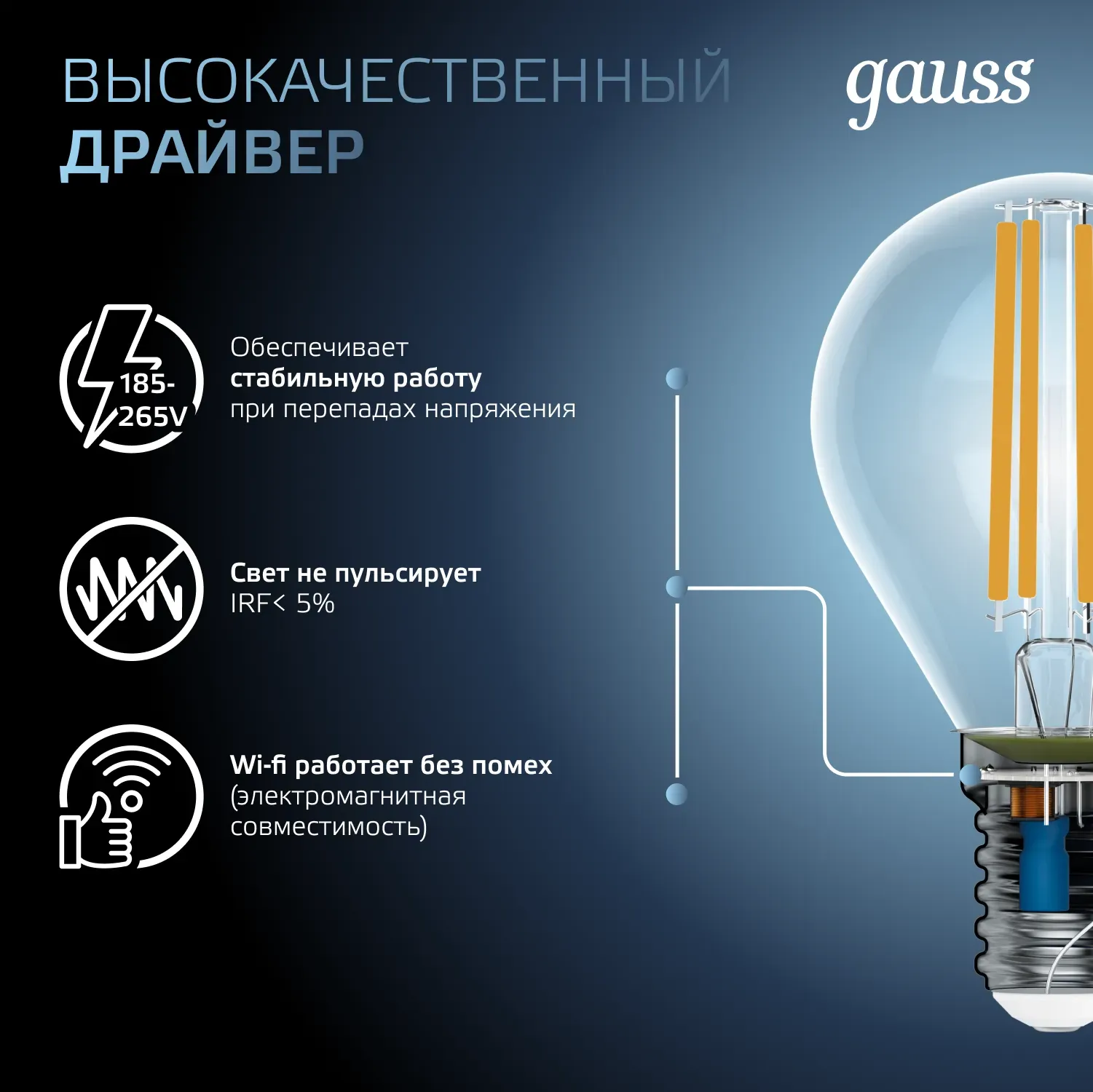 Лампа светодиодная филаментная LED 9 Вт 710 лм 4100К AC150-265В E14 шар P45 нейтральный Black Filament