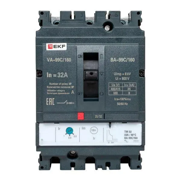 Выключатель автоматический трехполюсный ва-99c 160/32а 36ка EKF MCCB99C-160-32