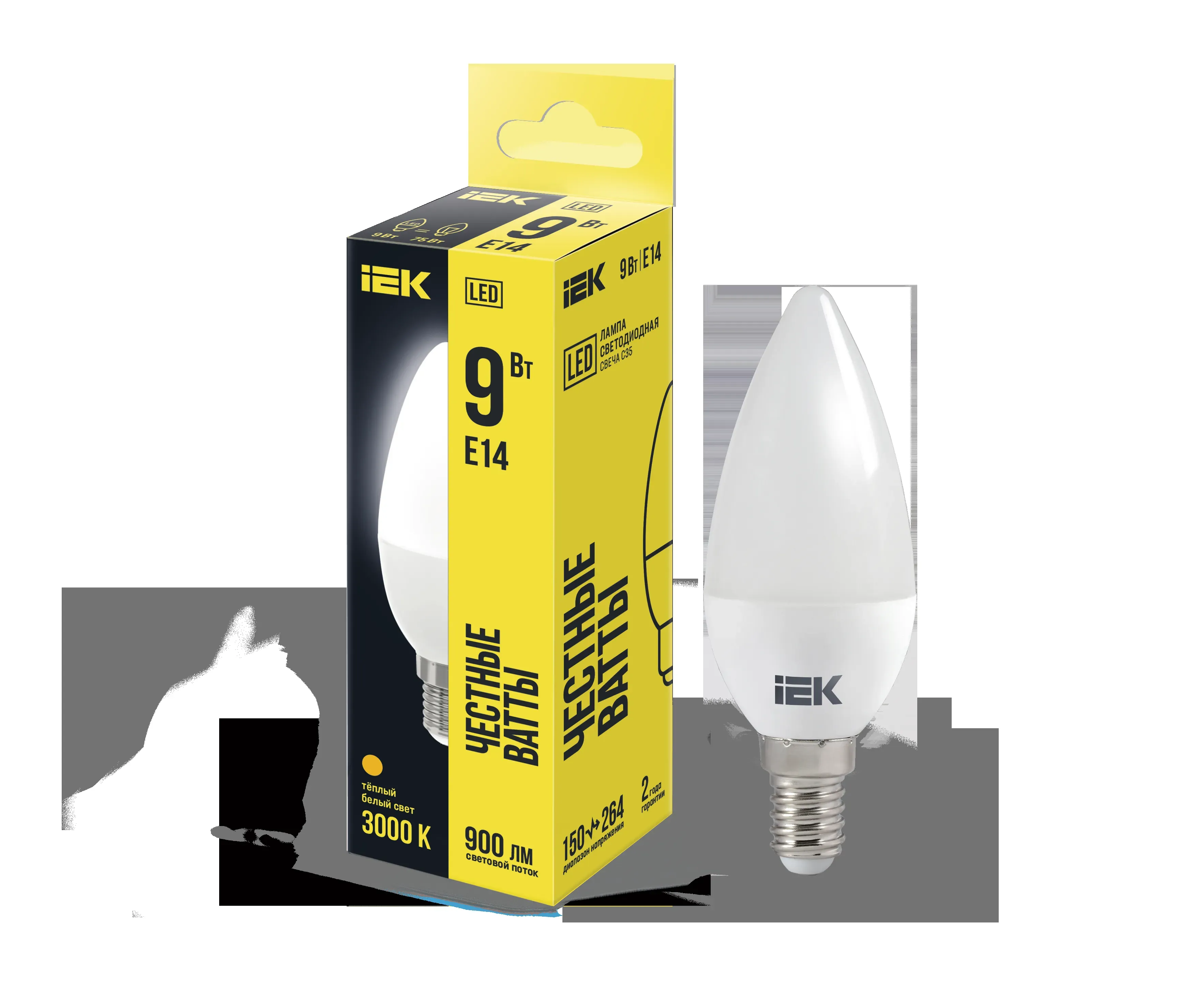 Лампа светодиодная c35 свеча 9вт 230в 3000к e14 iek IEK LLE-C35-9-230-30-E14