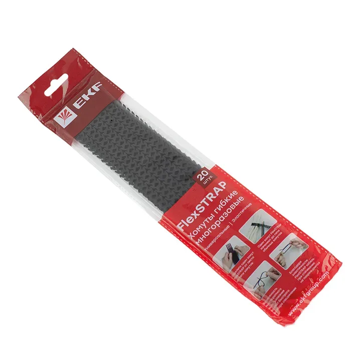 Хомут гибкий (20 шт.) черный flexstrap EKF PLC-FS-BR