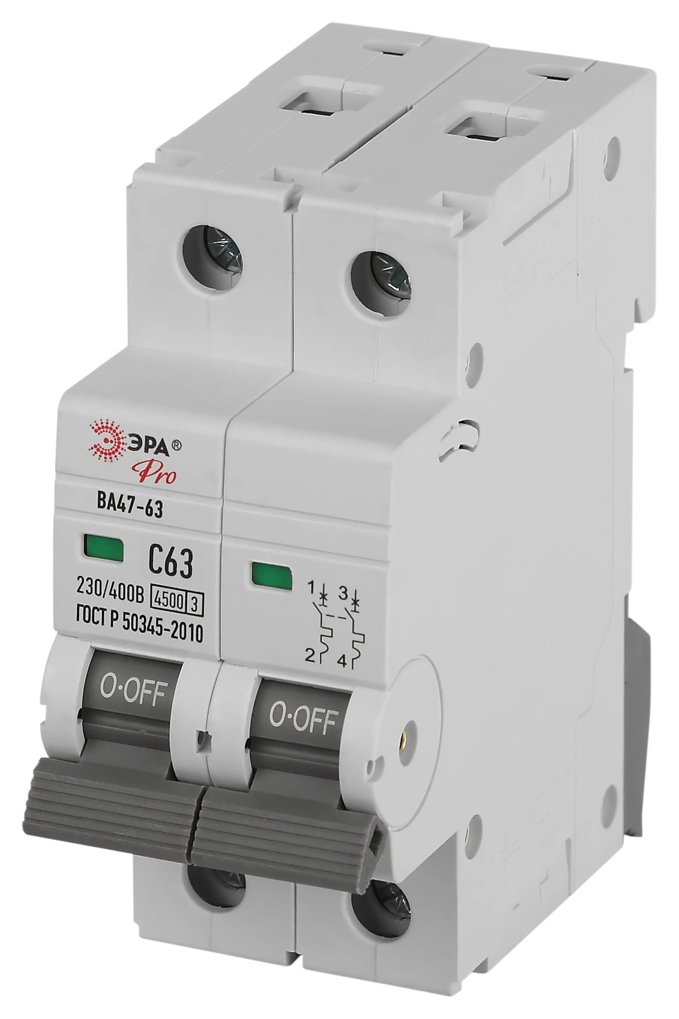 Выключатель автоматический ва47-63 2p 63а кривая c 4,5ка pro va63-2p63c4.5 эра ЭРА Б0059428