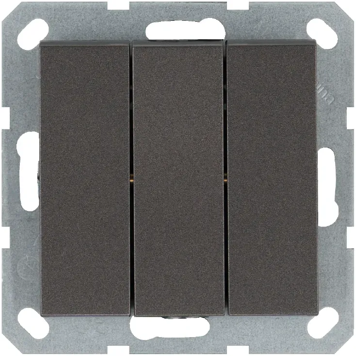 Выключатель трехклавишный 10A 250V~ с накладкой, цвет Мокко Jasmart G3031Z