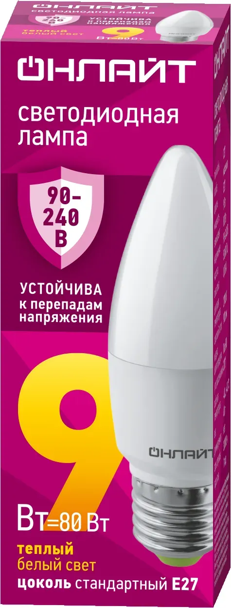 Лампа светодиодная 9вт oll-c37-9-230-2.7к-e27-fr онлайт NAVIGATOR GROUP 33153