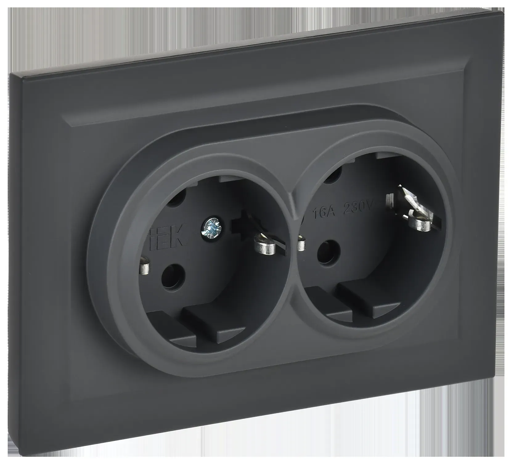 BRITE Розетка двойная с заземлением с защитными шторками 16А в сборе РСш12-3-БрГ графит IEK BR-R24-16-K53-F