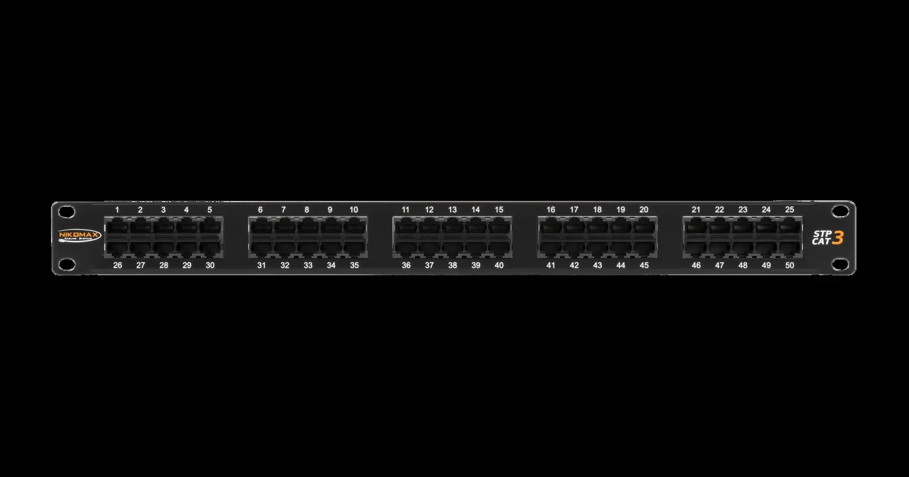 Патч-панель 19'' 1U телефонная 50 портов Кат 3 RJ45/8P6C черная