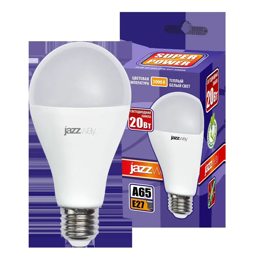 Лампа светодиодная LED 20вт E27 теплый белый, груша Jazzway 5009455