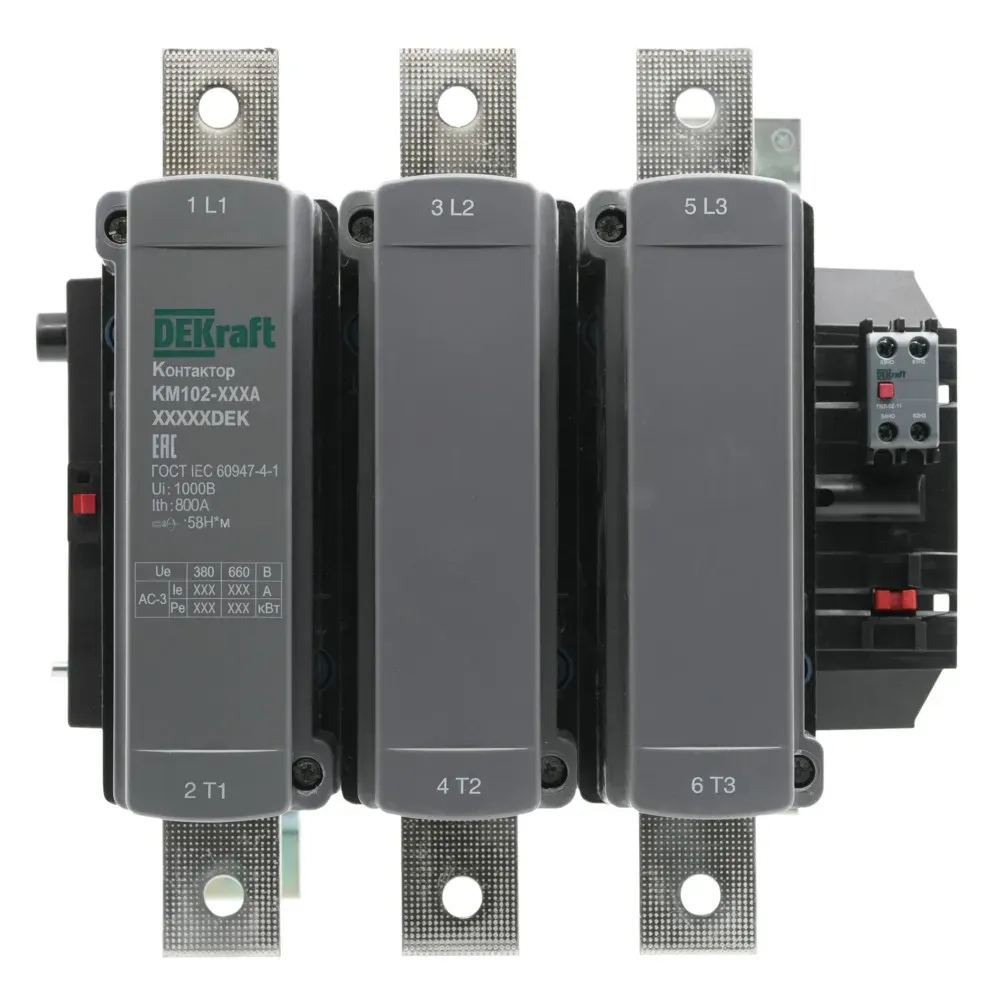 Контактор 800А 380В АС АС3  АС4 1НО+1НЗ КМ-102 SE (Dekraft) 21959DEK