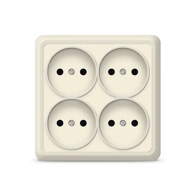 Розетка четырехместная квадратная   Олимп б/з, наружная, 16А, 220В, бежевая (еврослот) Универсал 1170