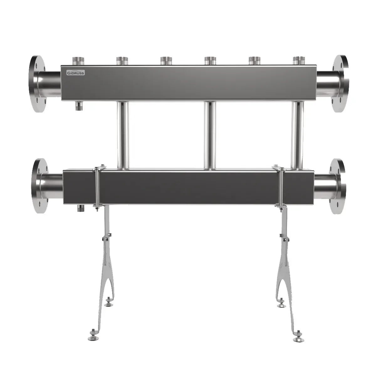 Коллектор модульный MKSS-600-3x32 на 3 контура G 1 1/4', 2 магистрали фланцевое подключение DN 80, до 600 кВт, нерж. сталь Gidruss 1R 06003 18