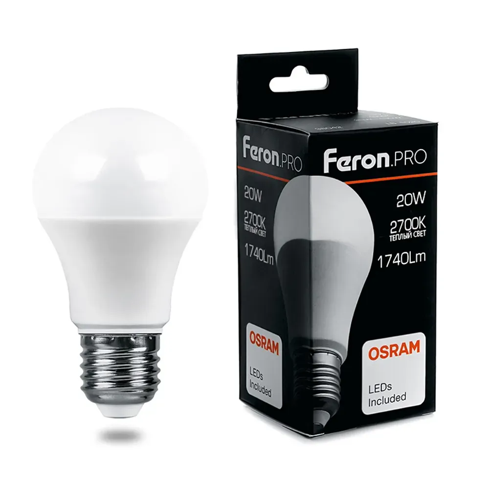 Лампа светодиодная led 20вт е27 теплый feron.pro STEKKER 38041