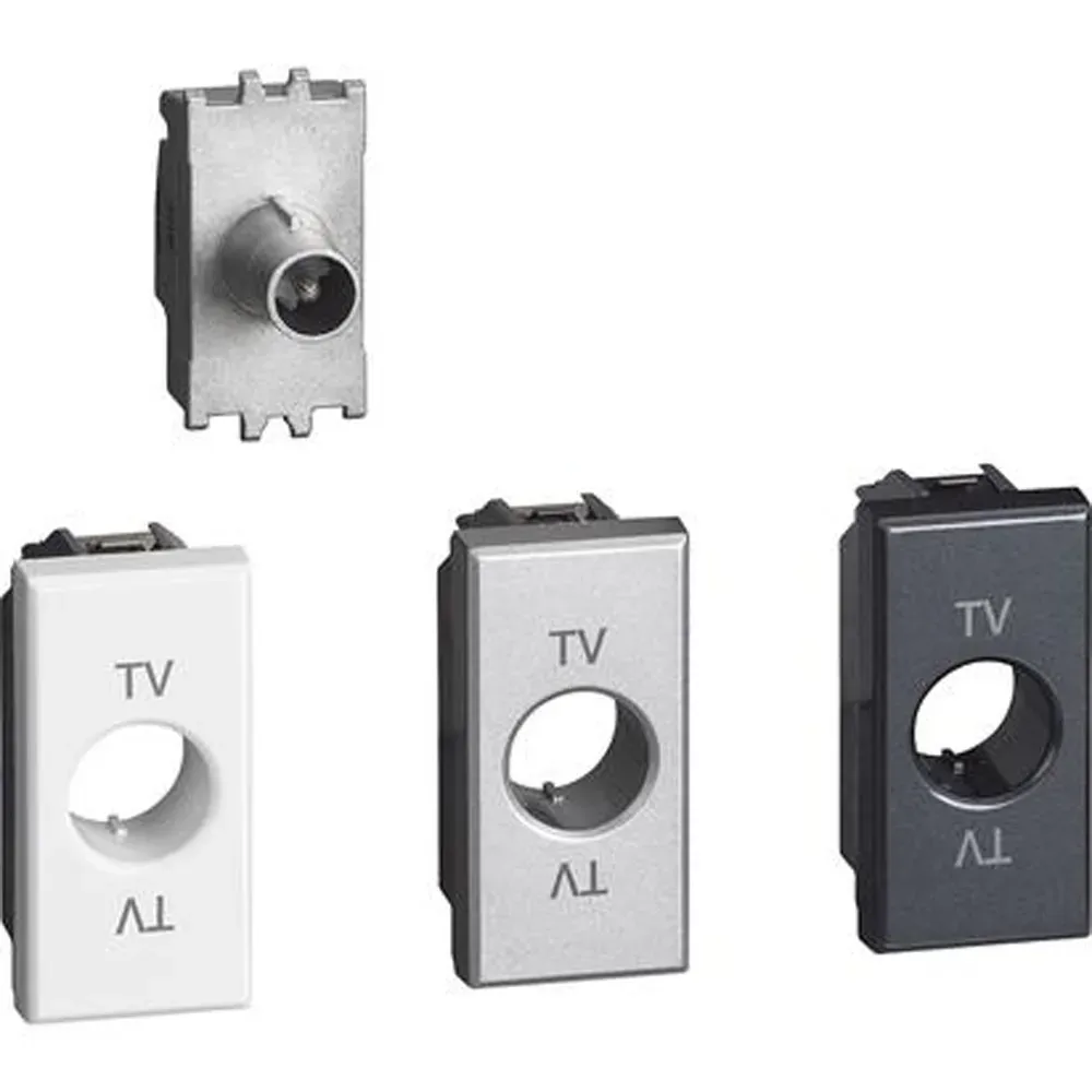 Axolute. Розетка проходная TV для схемы «шлейф''. Затухание на отвод сигнала - 14дБ. Штыревой разъем 9,5 мм, экранированная. 1 модуль. Поставляется в комплекте с лицевыми панелями цветов ''Белый'', ''Алюминий'', ''Антрацит''. LEGRAND H4202P14