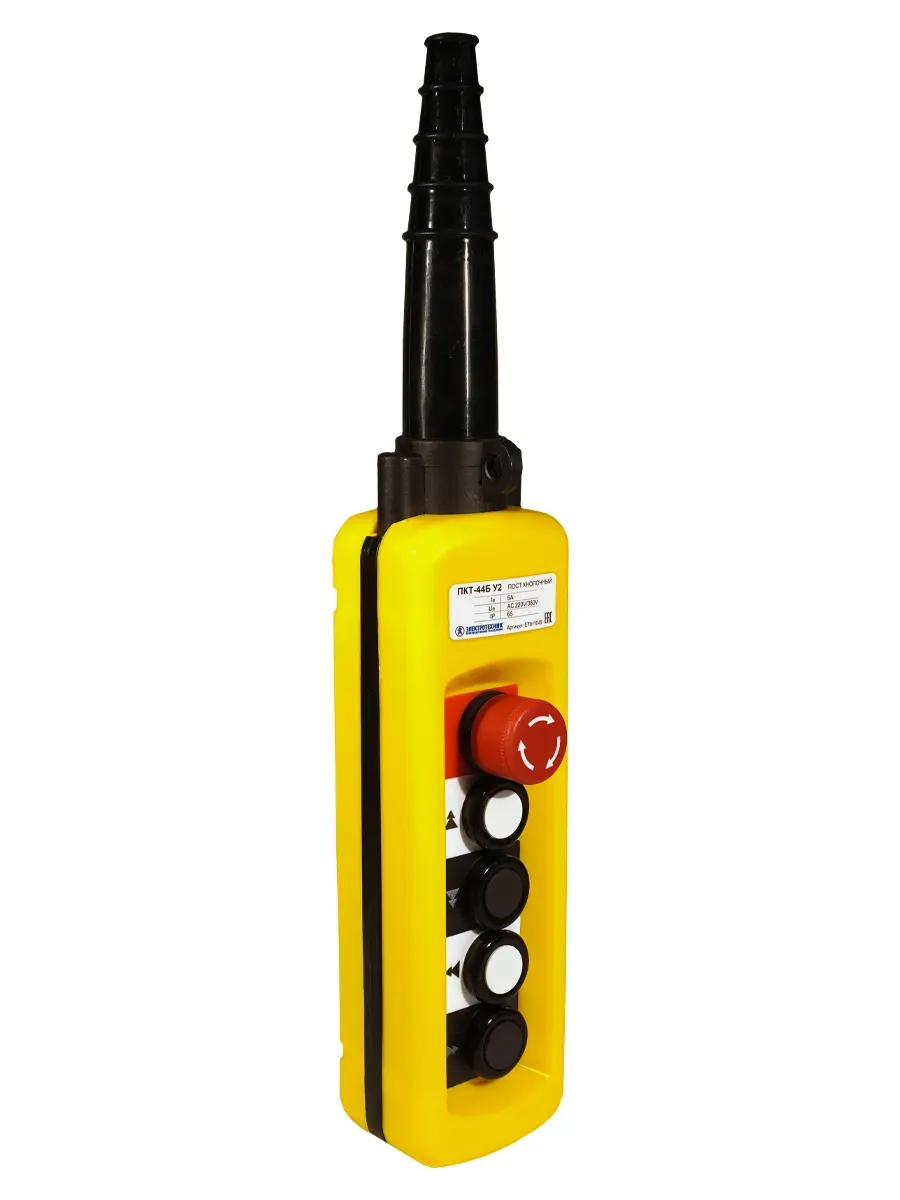 Пост кнопочный ПКТ-44Б У2, IP65, 2 скорости, кнопка блокировка с фиксацией (красная), вверх, вниз, влево, вправо, 8NO Электротехник ET011049