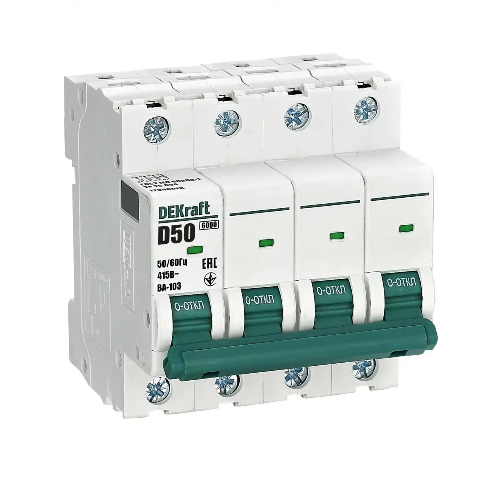 Выключатель автоматический 4Р 50А х-ка D ВА-103 6кА SE (Dekraft) 12390DEK