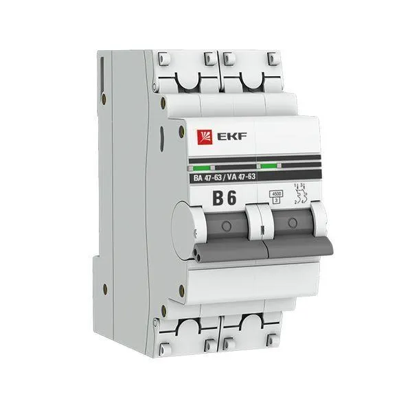 Выключатель автоматический двухполюсный 6а в ва47-63 4.5ка proxima EKF MCB4763-2-06B-PRO