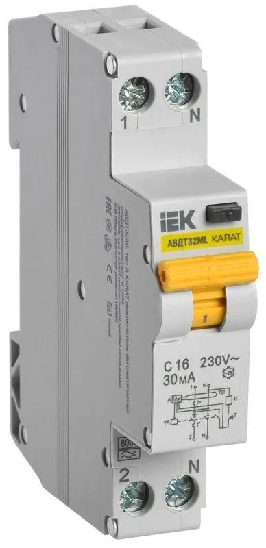 Выкл. авт. диф. тока авдт32ml тип a с16 30ма karat IEK MVD12-1-016-C-030-A