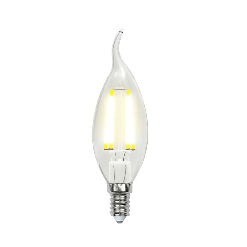 Led-cw35-6w/nw/e14/cl gla01tr лампа светодиодная. форма ''свеча на ветру'', прозрачная. серия air. белый свет (4000k). картон. тм UNIEL UL-00002229