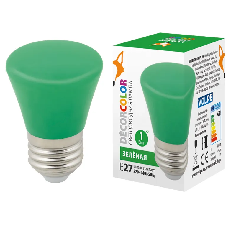 Лампа декоративная светодиодная led-d45-1w/green/e27/fr/с bell форма колокольчик матовая цвет зеленый картон UNIEL UL-00005640