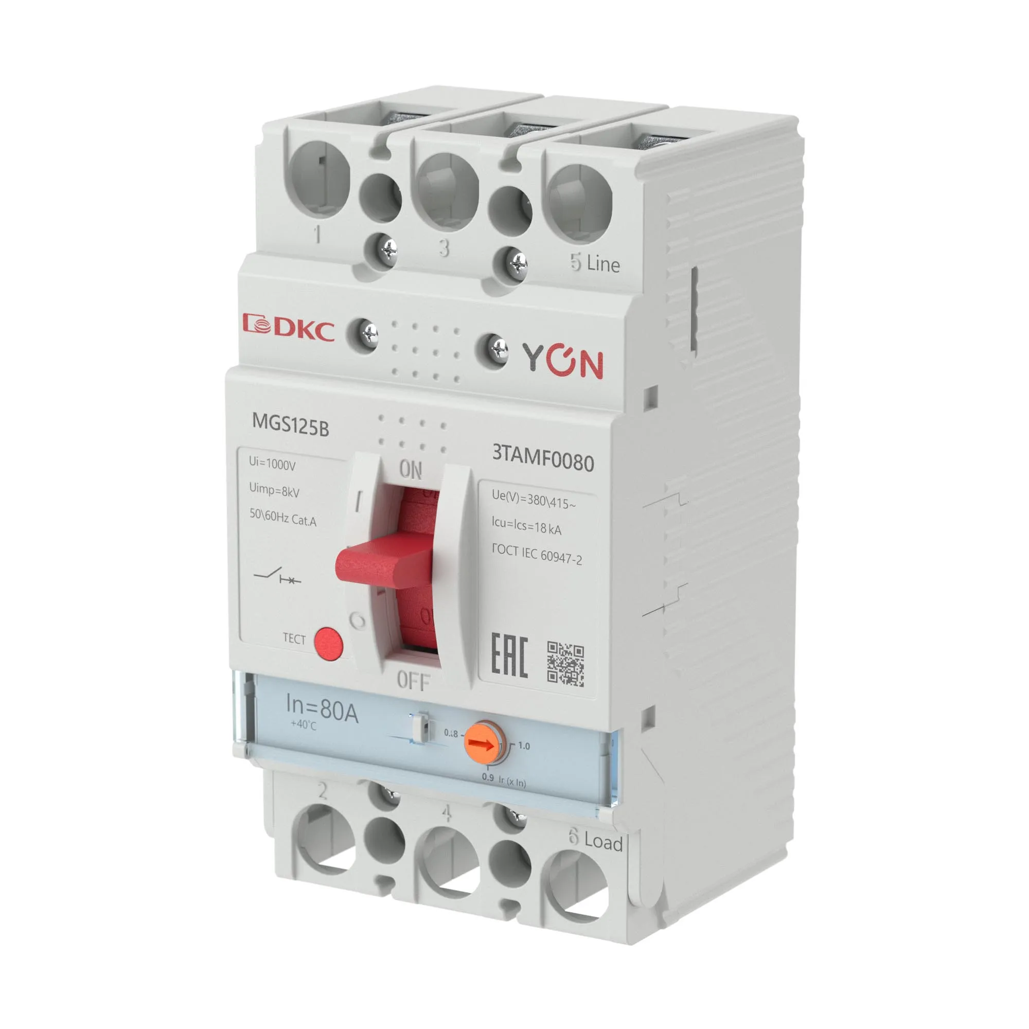 Выключатель автоматический yon mgs125 3p 64-80a 18ka ДКС MGS125B-3TAMF0080