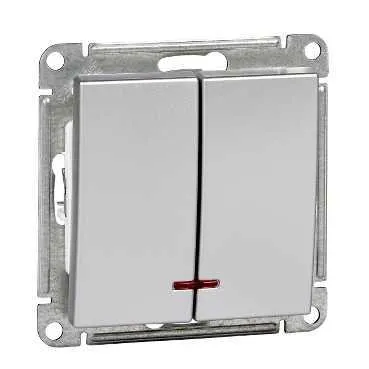 W59 Выключатель двухклавишный с подсв. 10АХ, механизм, матовый хром SE (Потенциал) VS510-251-5-86