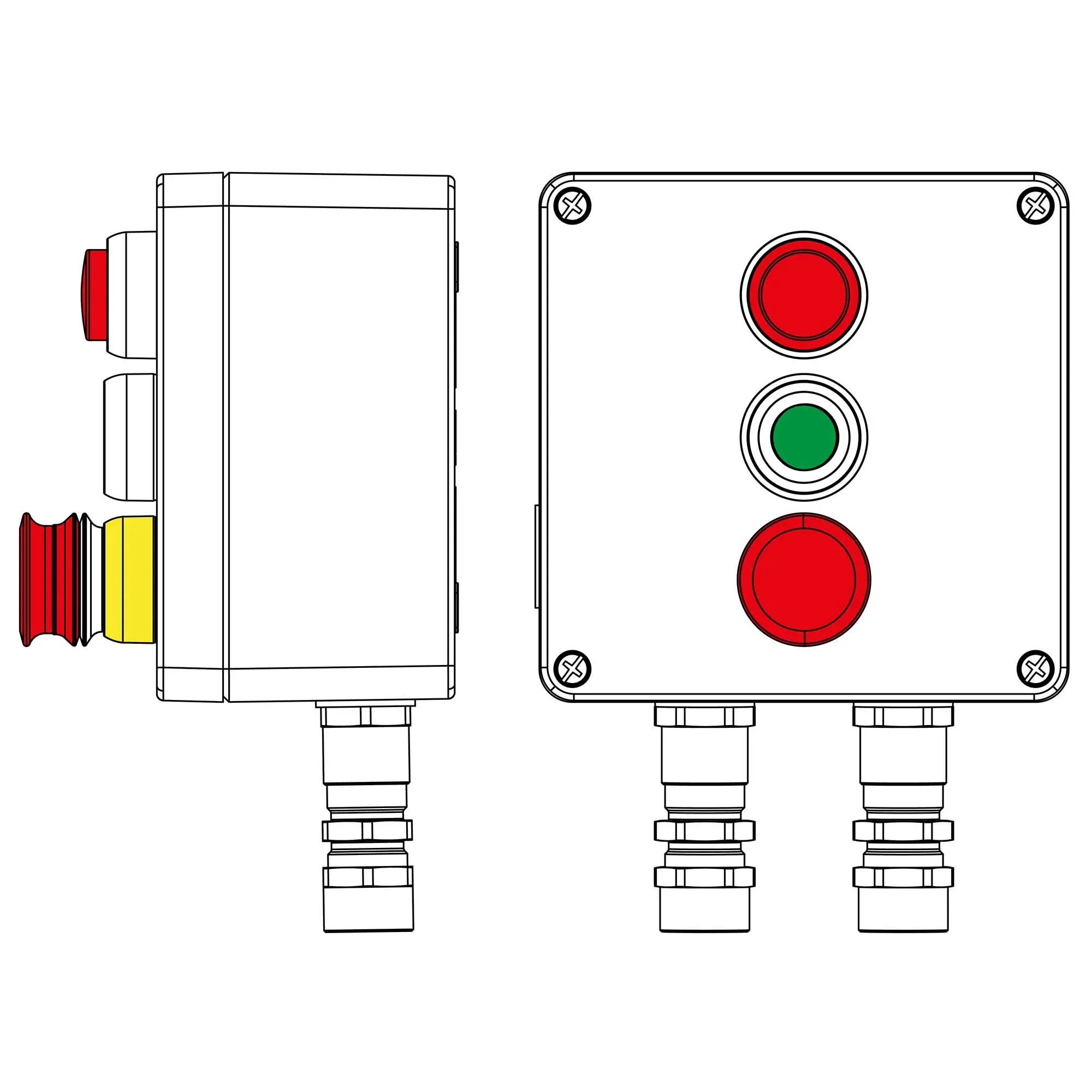 Взрывозащищенный пост управления из алюминия CPE-A-17-(1xLR(220)-1xP1G(11)-1xP3E(11))-2xKA2MHK(C)1Ex d e IIC Т5 Gb / Ex tb IIIC T95°C Db IP66 DKC 2201.171.22.11J