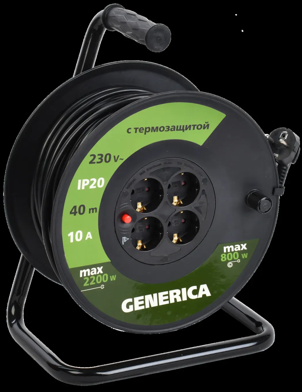 Удлинитель силовой  УК40 с термозащитой 4 места 2P+PE/40м 3х1.0мм2 GENERICA IEK WKP10-10-04-40-G