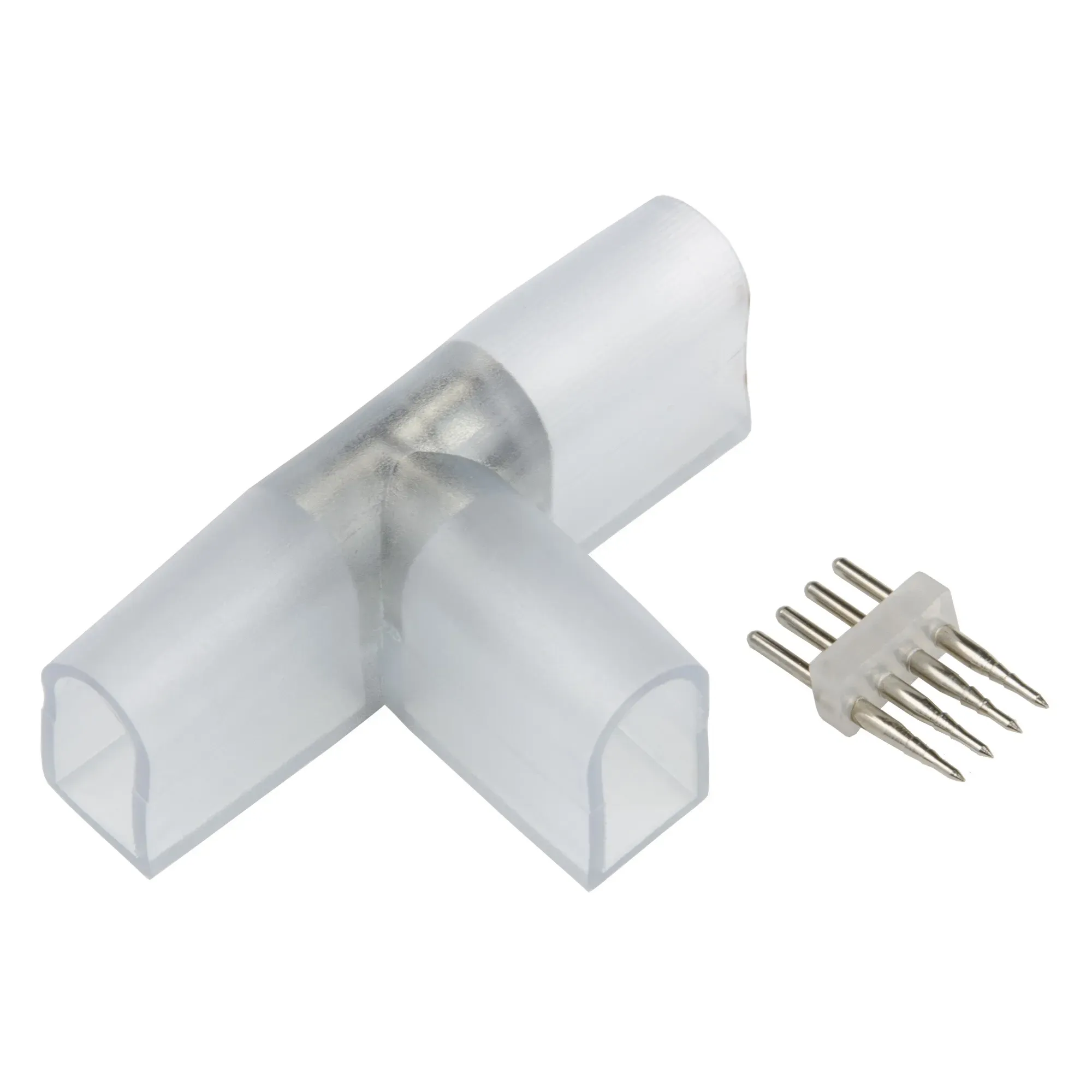 Соединитель контактный Т-образный для светодиодных лент ULS-N22 RGB NEON 220В, 10x18мм, 4 контакта. Цвет прозрачный, 10 штук в пакете. Uniel UL-00005796