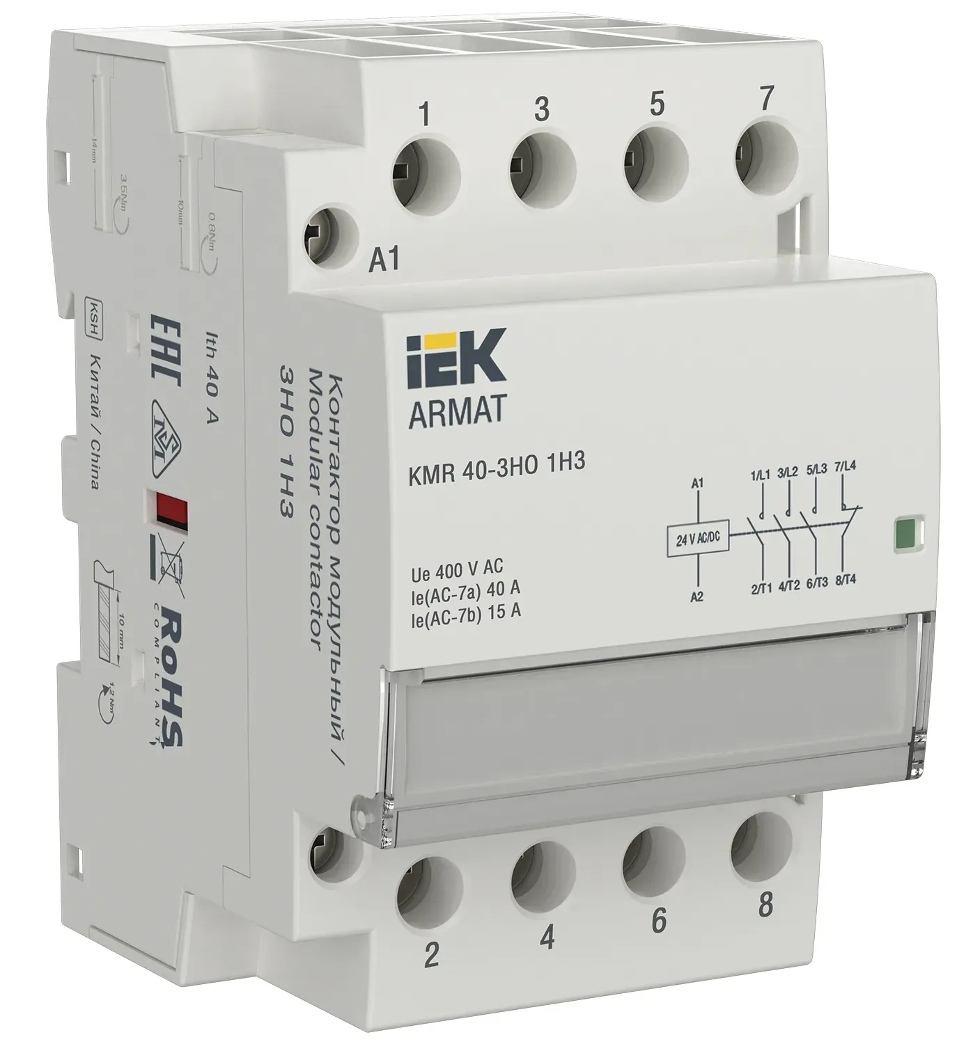 ARMAT Контактор модульный KMR 40А 24В AC/DC 3НО 1НЗ IEK IEK AR-KMR20-040-31-024