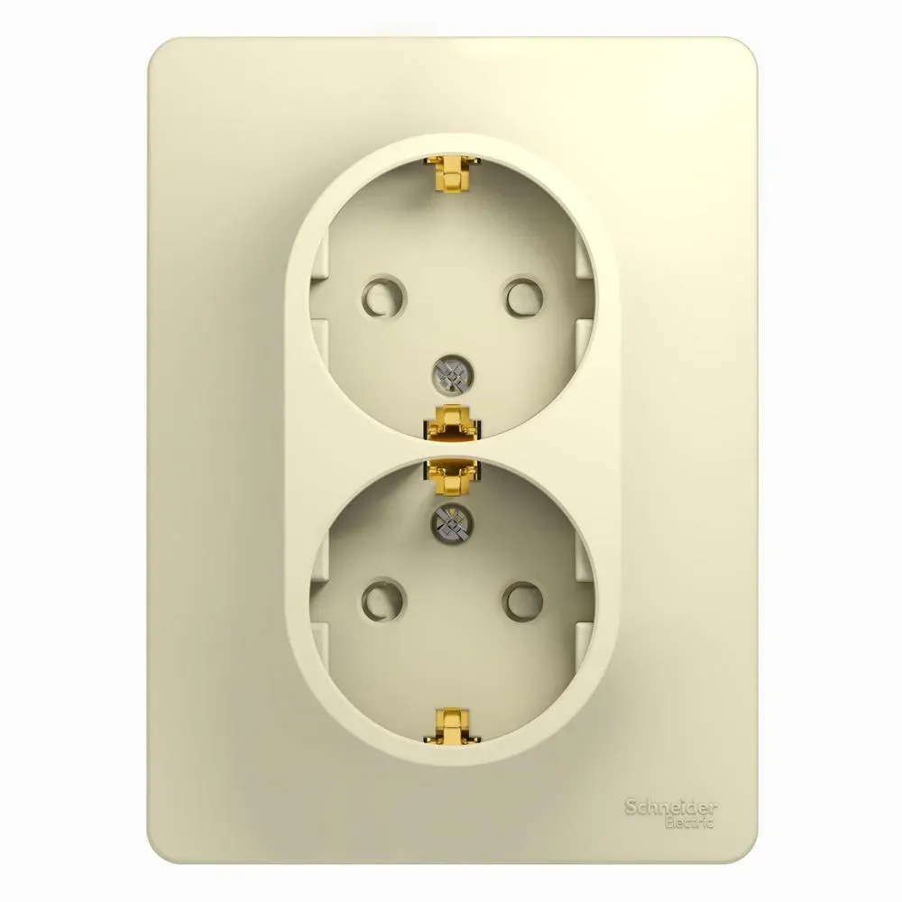 GLOSSA Розетка двойная с заземлением со шторками в сборе бежевая SE (Потенциал) GSL000226