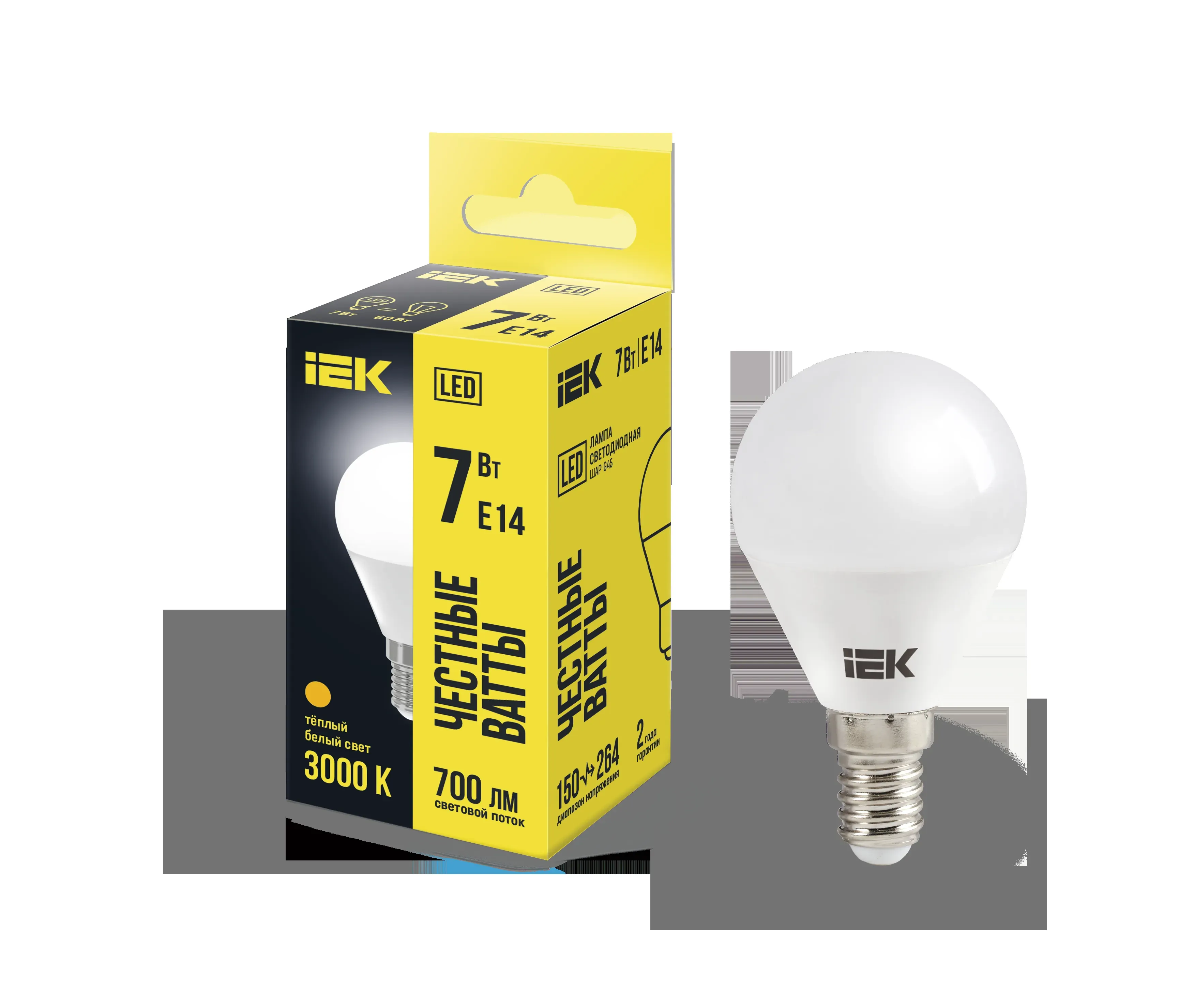 Лампа светодиодная g45 шар 7вт 230в 3000к e14 iek IEK LLE-G45-7-230-30-E14