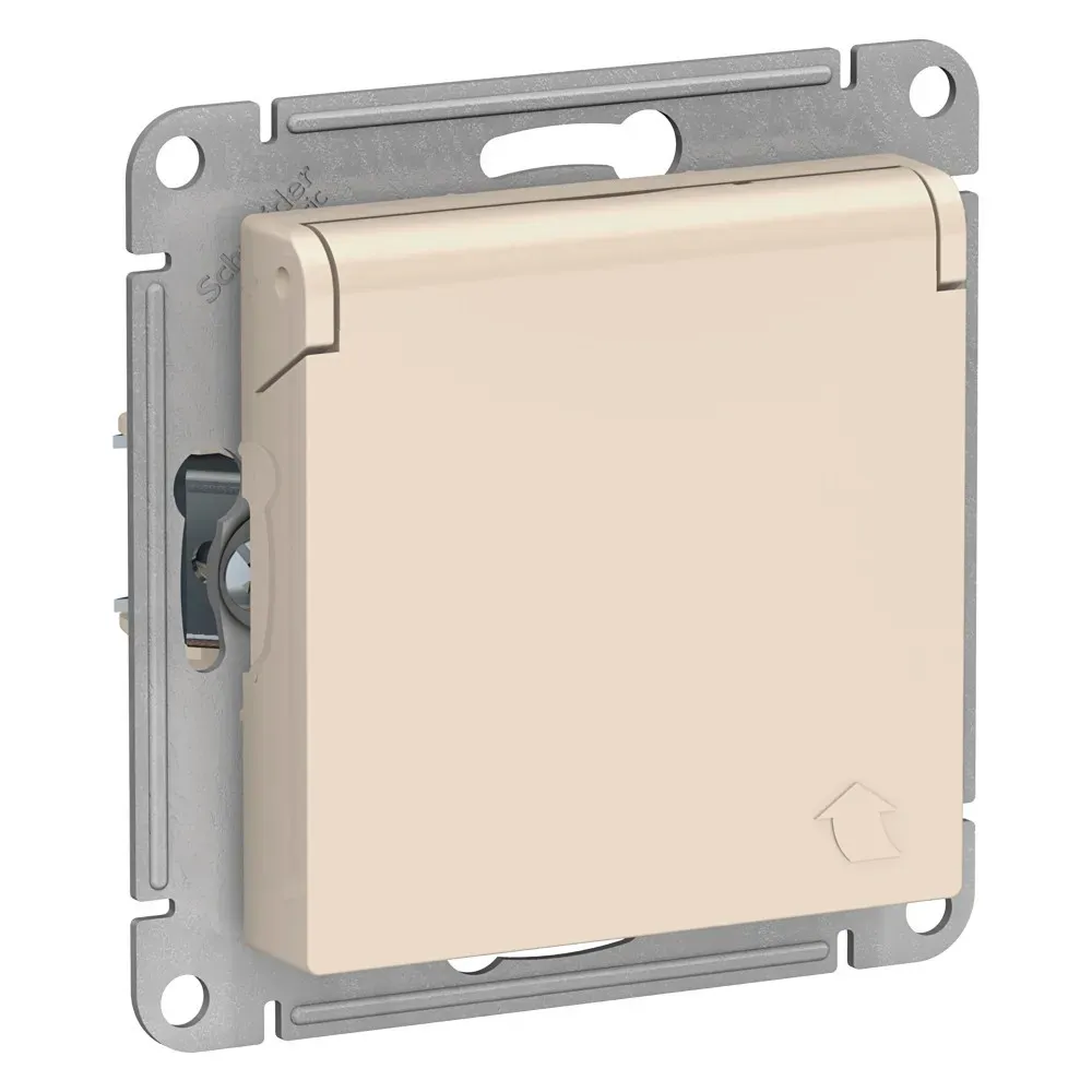 Розетка ATLASDESIGN с заземлением со шторками с крышкой 16А IP20 механизм бежевый SE (Потенциал) ATN000246