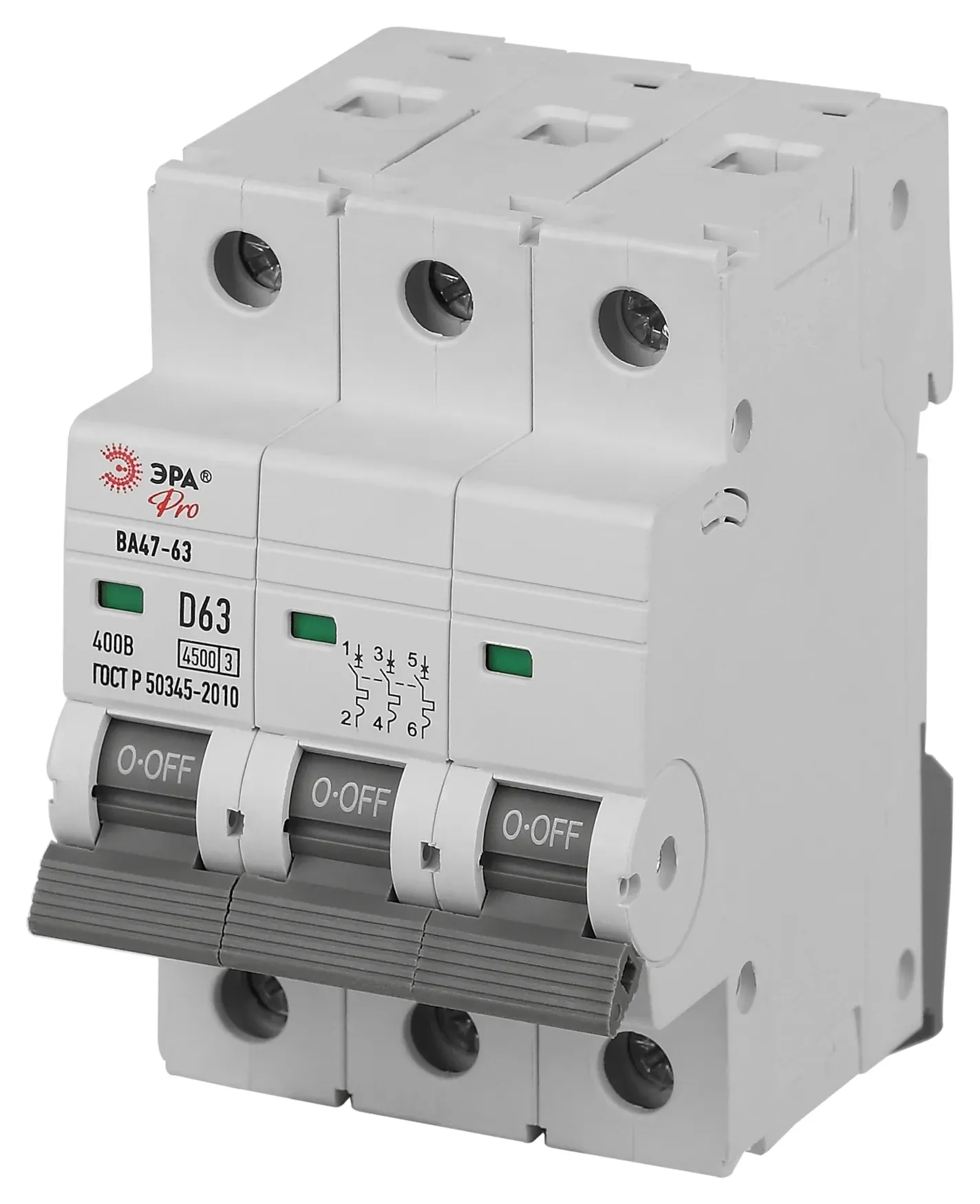 Выключатель автоматический ва47-63 3p 63а кривая d 4,5ка pro va63-3p63d4.5 эра ЭРА Б0059483