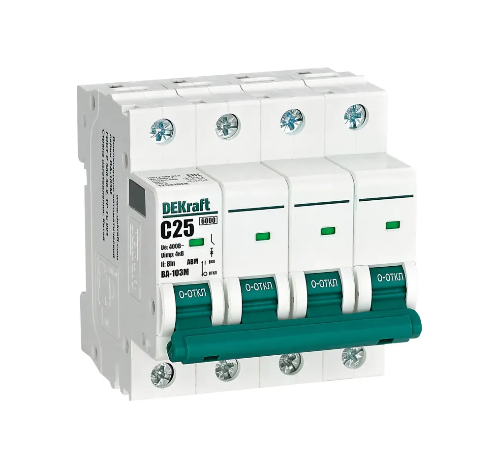 Выключатель автоматический без теплозащиты 4P 25А х-ка C 6кА ВА-103M SE (Dekraft) 12531DEK