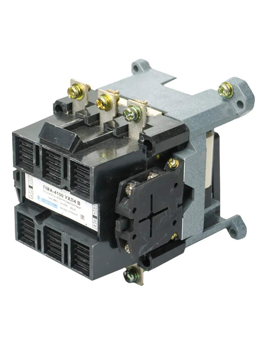 Пускатель электромагнитный ПМА-4100 УХЛ4 В, 220В/50Гц, 2з+2р, 63А, нереверсивный, без реле, IP00 Электротехник ET000507