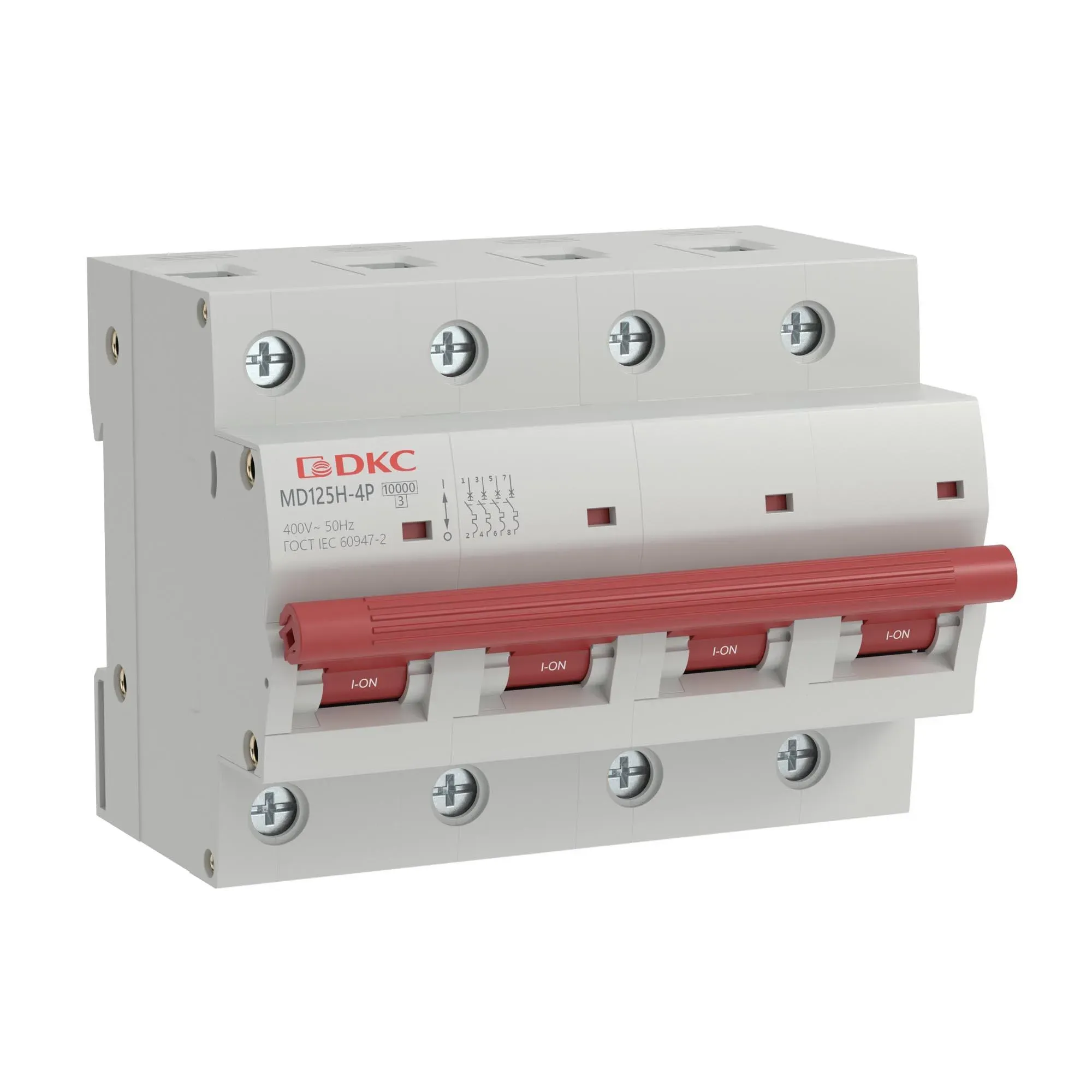 Выключатель автоматический модульный yon max типа md125h, 10ка, 4 полюса, хар-ка b, 100а ДКС MD125H-4PB100