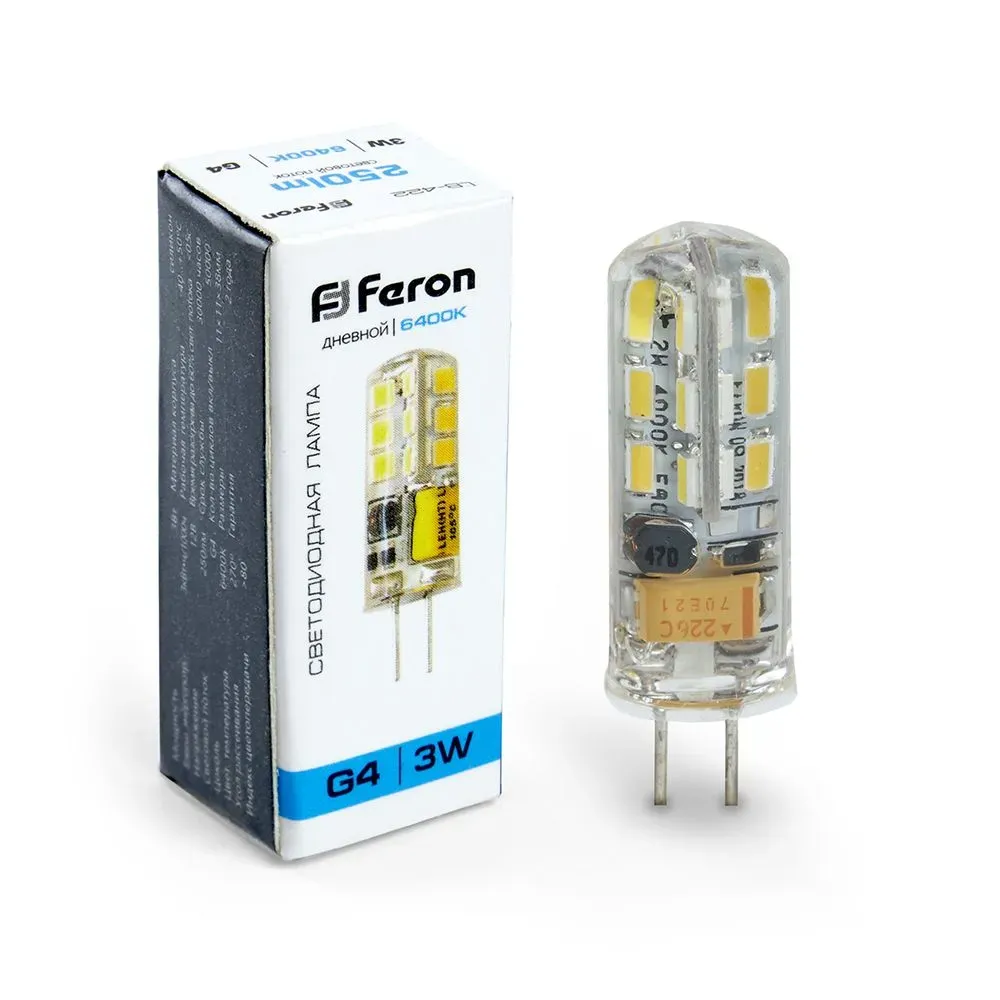 Лампа светодиодная LED 3вт 12в G4 дневной капсульная FERON 25533