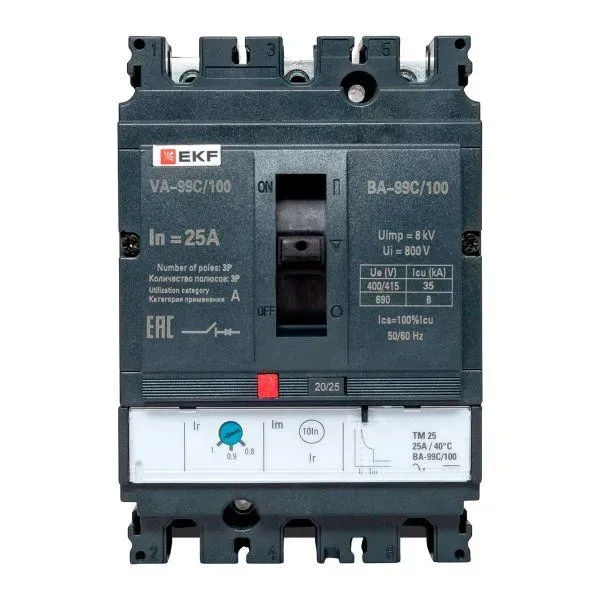 Выключатель автоматический ва-100а 36ка ва-99с/25 термический расцепитель EKF MCCB99C-100-25