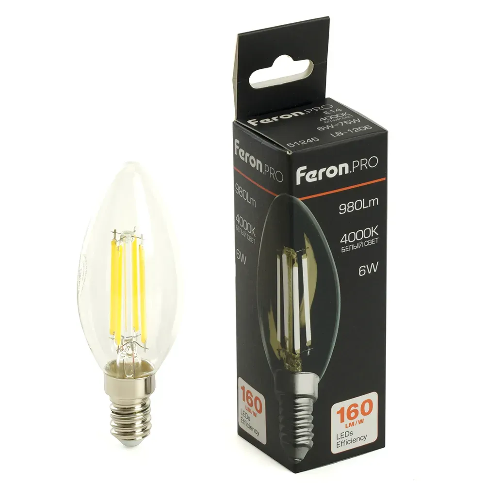 Лампа светодиодная led 6вт е14 теплый свеча filament feron.pro STEKKER 51244