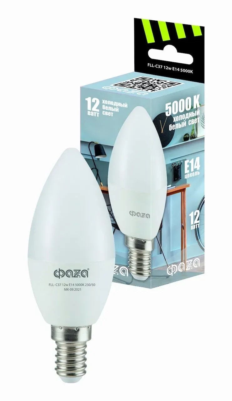 Лампа светодиодная led 12вт e14 5000k свеча 230/50 JAZZWAY 5038530