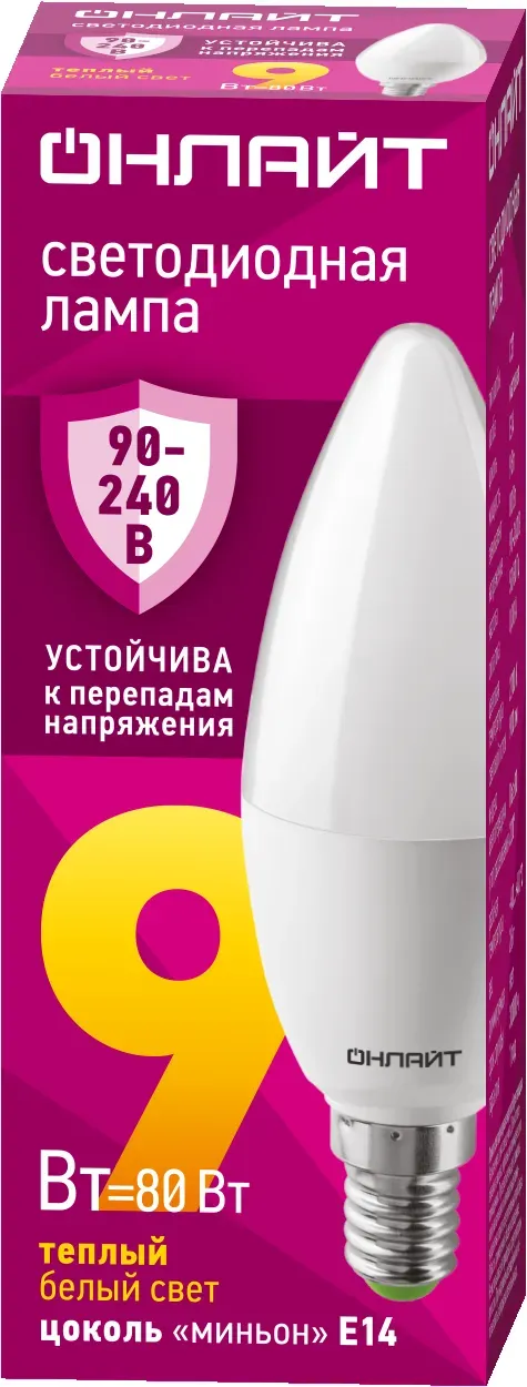 Лампа светодиодная 9вт oll-c37-9-230-2.7к-e14-fr онлайт NAVIGATOR GROUP 33151