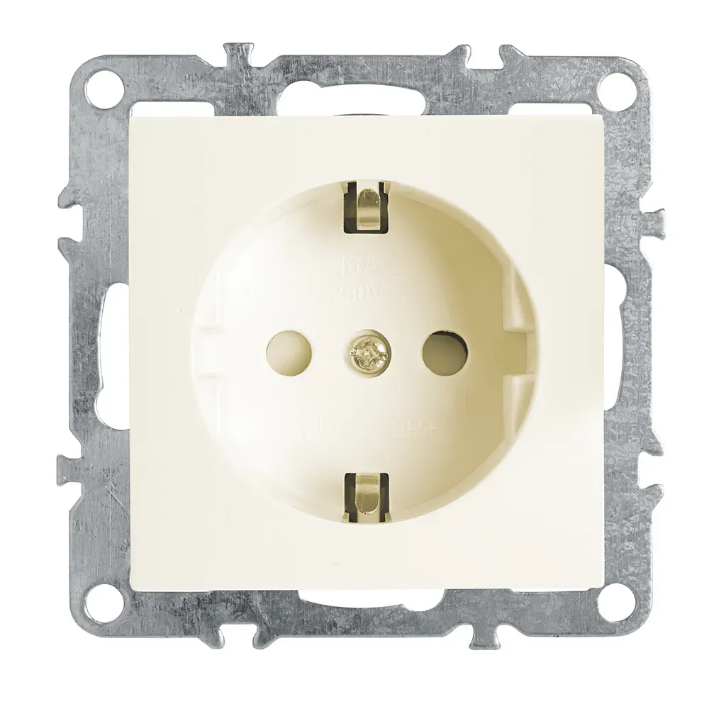 Розетка одноместная (механизм) с/з,с защитной шторкой,250В, 16А,  серия Эрна, слоновая кость Stekker FERON 39328