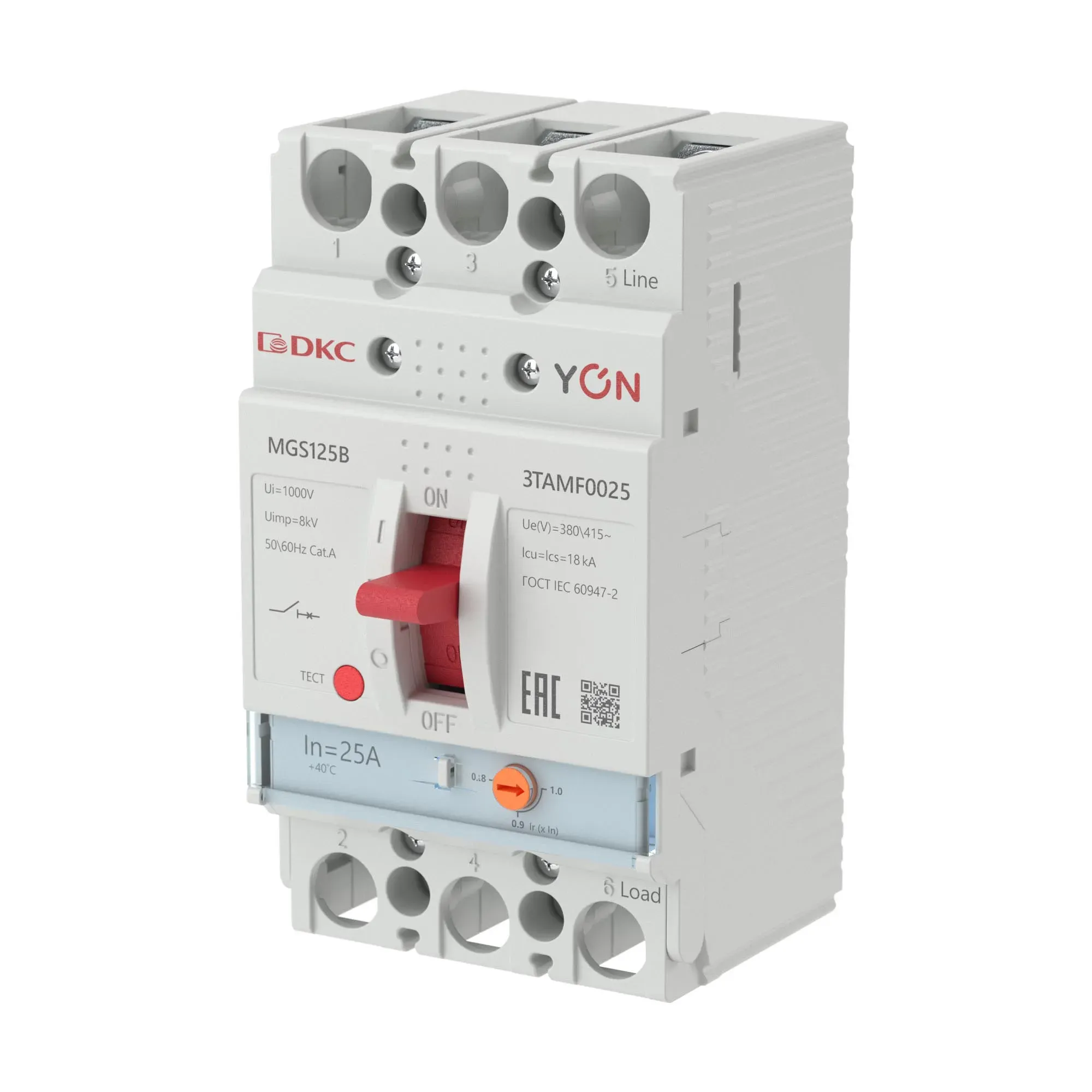 Выключатель автоматический yon mgs125 3p 20-25a 18ka ДКС MGS125B-3TAMF0025
