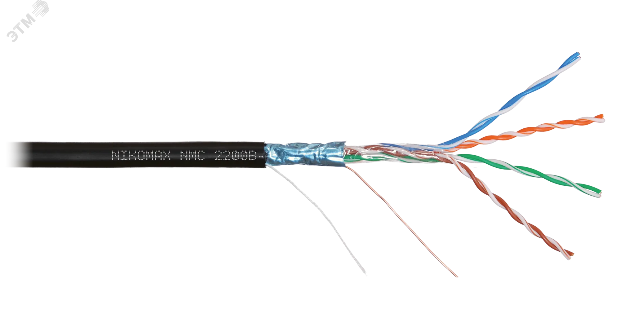 Витая пара F/UTP 4 пары Кат 5e solid BC AWG24 (0.50мм) OUT PE черный 305м