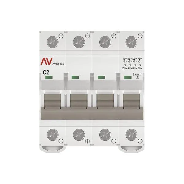 Выключатель автоматический av-6 dc 4p 2a (c) 6ка averes EKF MCB6-DC-4-02C-AV